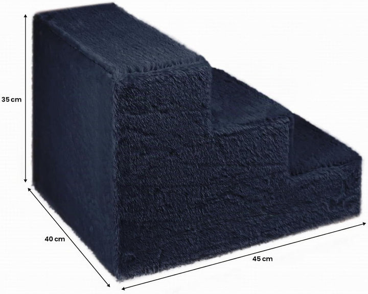 Mg Design Hundetreppe 3 Stufen in Marineblau – Stabiler Holzrahmen, gelenkschonend, leicht &amp; mobil,
