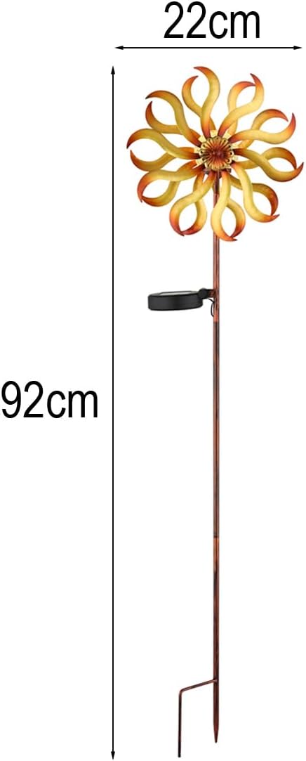 meineWunschleuchte 2er Set Solar Gartenstecker Windrad mit Erdspiess in Orange-Gelb & Kupfer, Höhe 9