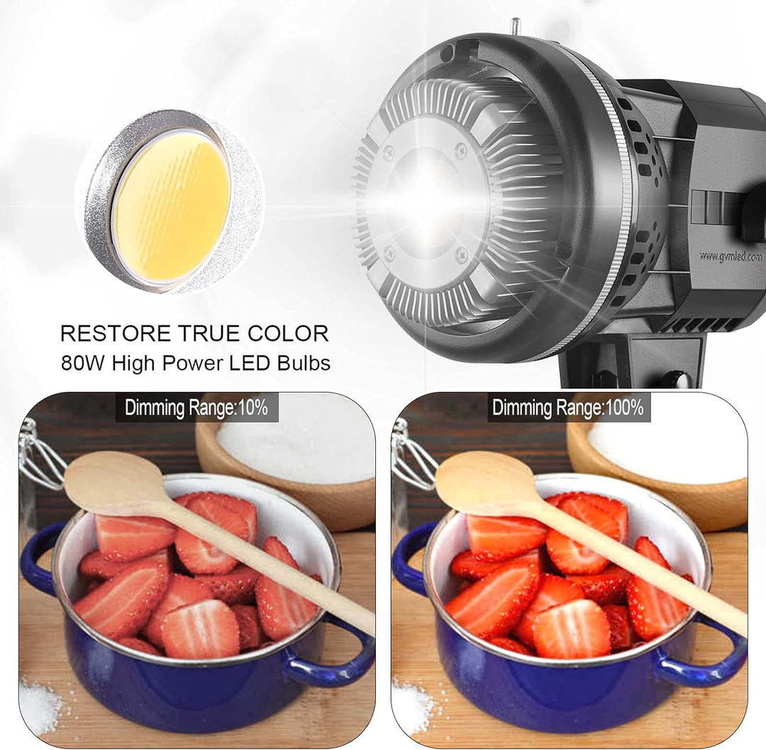 GVM 80W LED Videoleuchte, APP Steuerung LED Studiolicht Dauerlicht CRI97+ Tageslicht 5600K Bowens Fo