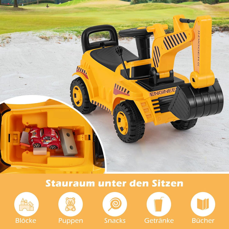 DREAMADE Bagger zum draufsitzen, Kinder Sitzbagger mit Verstellbarer Schaufel & Hupe & Kippschutz, A