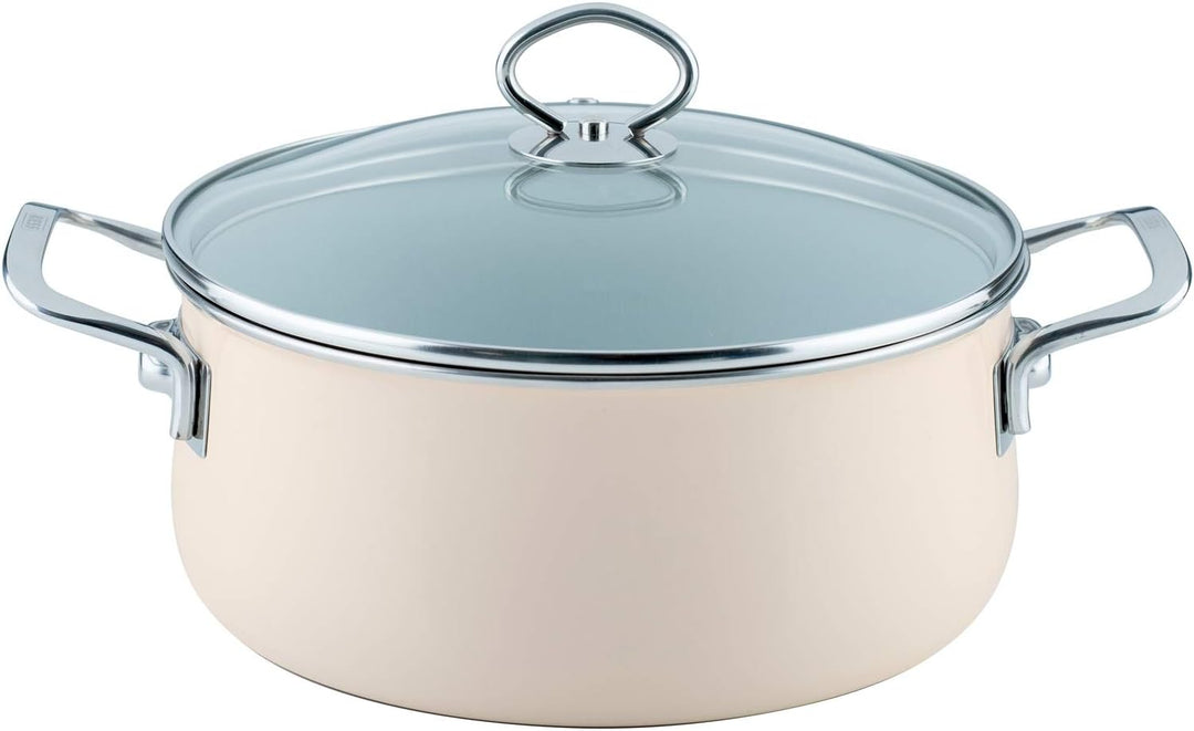 Riess, 0711-011, Kasserolle mit Glasdeckel, NOUVELLE, AVORIO EXTRA STARK, Durchmessser 24 cm, Höhe 1