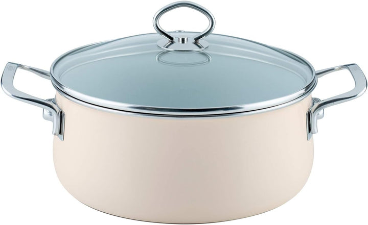 Riess, 0711-011, Kasserolle mit Glasdeckel, NOUVELLE, AVORIO EXTRA STARK, Durchmessser 24 cm, Höhe 1