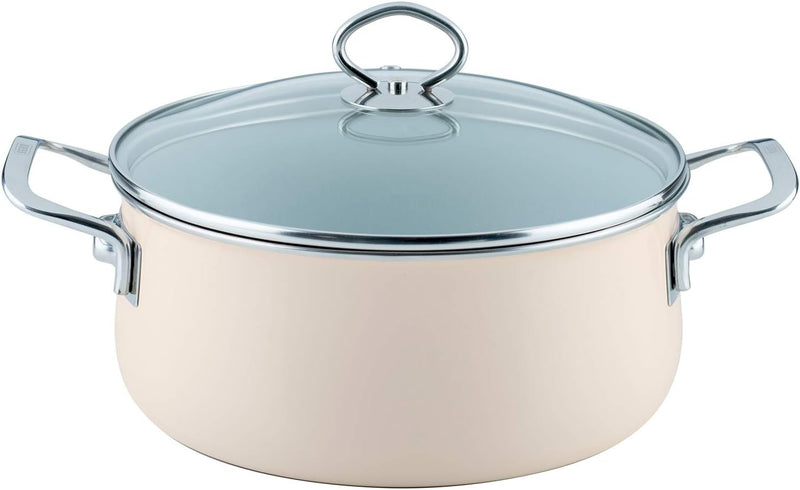 Riess, 0711-011, Kasserolle mit Glasdeckel, NOUVELLE, AVORIO EXTRA STARK, Durchmessser 24 cm, Höhe 1