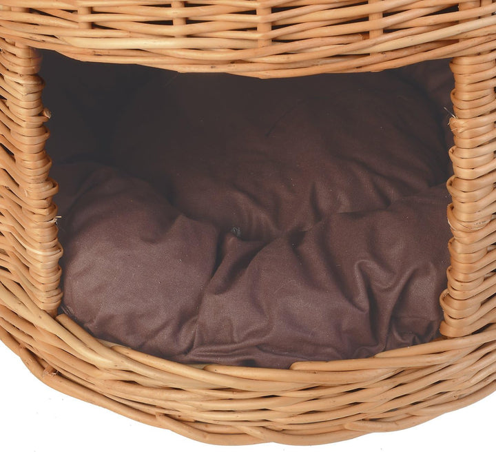 WEIDENPROFI Katzenkorb, Katzenturm aus Heller Weide inkl. 3 Kissen, Grösse ca.: Ø 48 – 58 cm x 82 cm