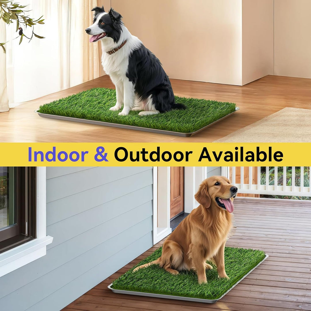 Grosse Hundetoilette Grasmatte mit Tablett, 90 x 60 cm Edelstahl Hundeklo mit 2 Wiederverwendbaren K