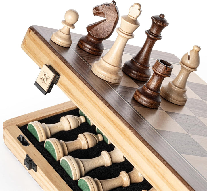 Magnetisches Schach-Set aus Holz, 38,1 cm, klappbares Brett, 7,6 cm, Königshöhe Deutscher Ritter Sta