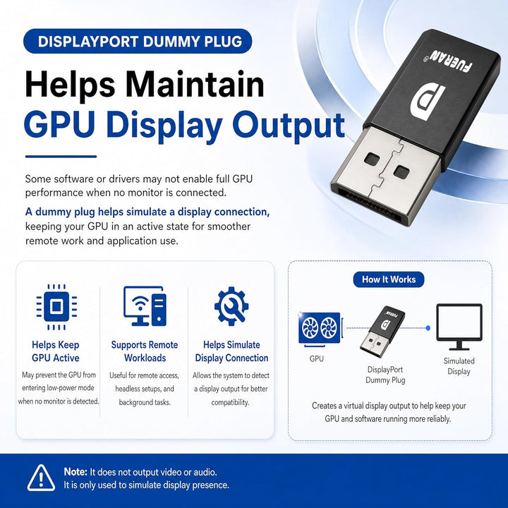 DP - DisplayPort Display & EDID Emulator Plug (2K: 2560x1600@30Hz, 4K: 4096x2160@60Hz) - DisplayPort