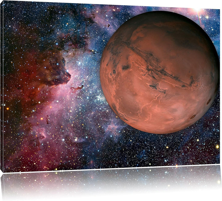 Mars im Weltall, Format: 100x70 auf Leinwand, XXL riesige Bilder fertig gerahmt mit Keilrahmen, Kuns