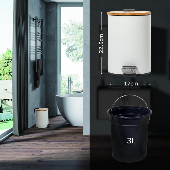 3L Kosmetikeimer Metall, Badezimmer Mülleimer mit deckel, Mülleimer Bad mit Absenkautomatik (Soft Cl