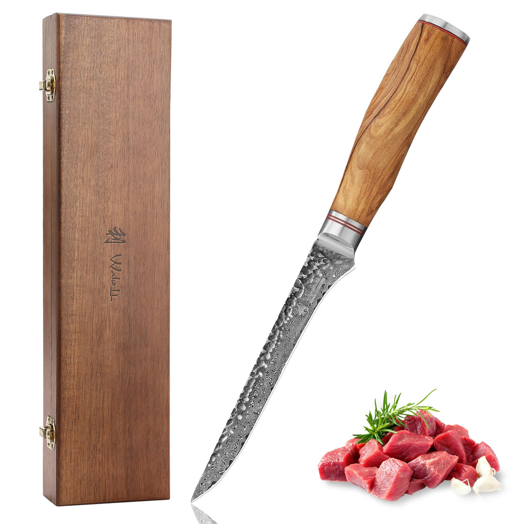 Wakoli Olive HS Damastmesser Ausbeimesser & Filetiermesser I 16 cm Klinge gefertigt aus 67 Lagen edl