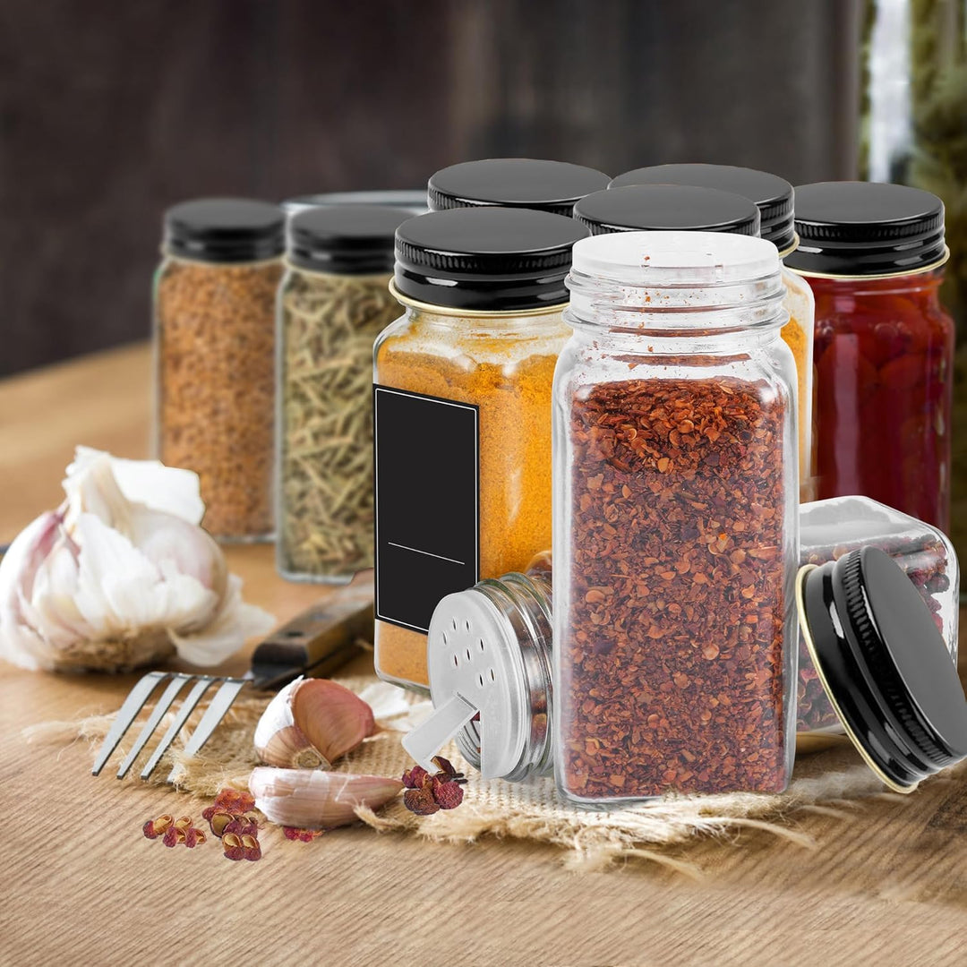 YRHome 24 Stück Gewürzgläser Eckig Set Gewürzglas Aus Glas Spice Jars 120ML Gewürzdosen Mit Etikette