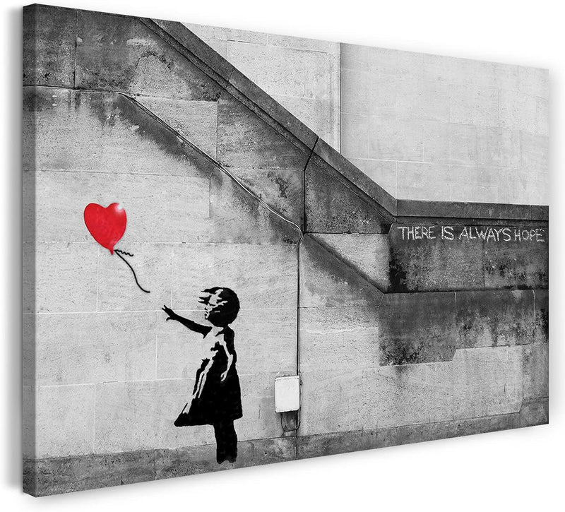 Printed Paintings Leinwand (80x60cm): Banksy - Balloon Girl Mädchen mit Luftballon Always Hope St 80