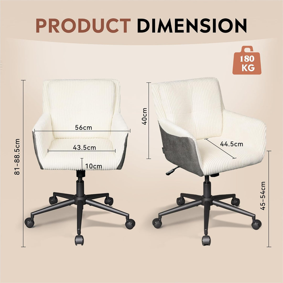 DEVAISE Homeoffice Stuhl Cord Stoff, Ergonomischer Schminktischstuhl mit Kissen, höhenverstellbar, N