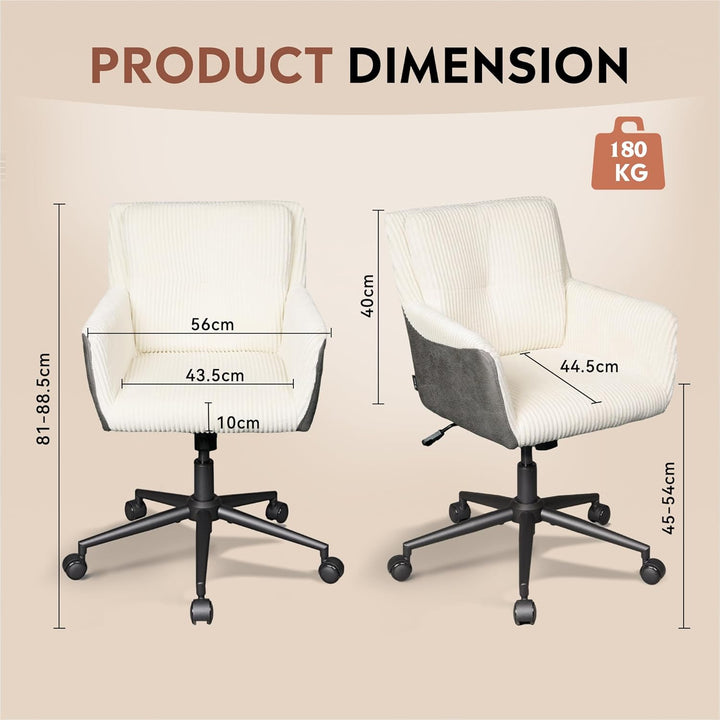 DEVAISE Homeoffice Stuhl Cord Stoff, Ergonomischer Schminktischstuhl mit Kissen, höhenverstellbar, N