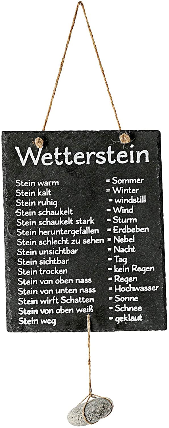 Humorvolle Wetterstein Wetterstation Schiefertafel, für unterhaltsame Wettervorhersage 20 x 25 cm, W