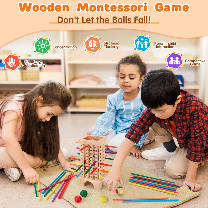 Japace Montessori Spiel Brettspiel aus Holz, 42 Stück Bunte Holzstäbchen Würfelspiel Mathematik Lern