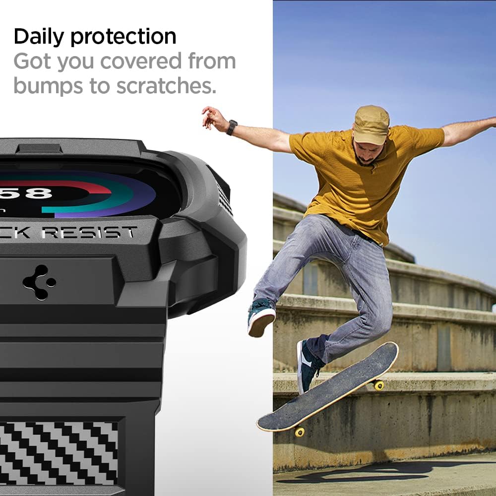 Spigen Rugged Armor Pro Hülle mit Band für Fitbit Versa 4 / Sense 2 | TPU-Unibody-Hülle mit Armband,
