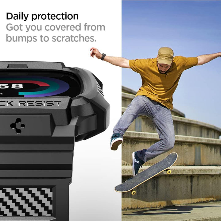 Spigen Rugged Armor Pro Hülle mit Band für Fitbit Versa 4 / Sense 2 | TPU-Unibody-Hülle mit Armband,