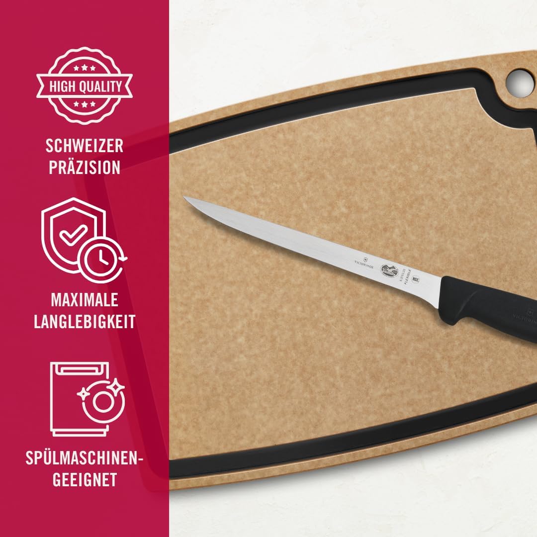 Victorinox Fibrox Filetiermesser, Scharfes Küchenmesser für Fleisch und Fisch, 20 cm, Gerade Klinge,