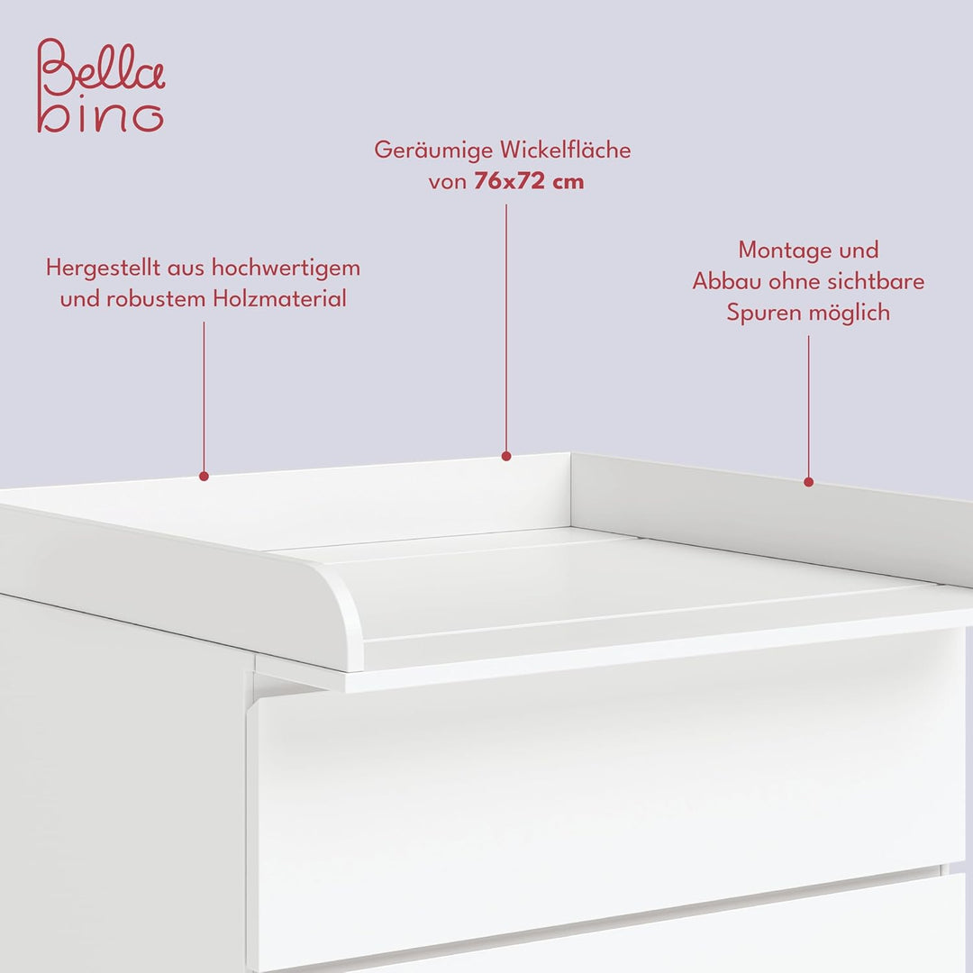 BELLABINO Oti Wickelaufsatz – Wickeltischaufsatz für Malm, Hemnes, Nordli Kommoden – hochwertiger Au