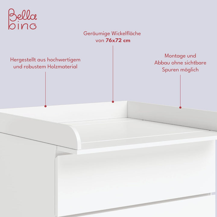 BELLABINO Oti Wickelaufsatz – Wickeltischaufsatz für Malm, Hemnes, Nordli Kommoden – hochwertiger Au
