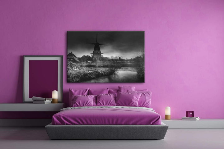 deyoli gigantische Windmühlen Format: 80x60 Effekt: Schwarz&Weiss als Leinwandbild, Motiv fertig ger