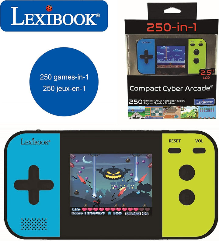Lexibook JL2377 Compact Cyber Arcade Tragbare Spielkonsole, 250 Gaming, LCD, Batteriebetrieben, Vide