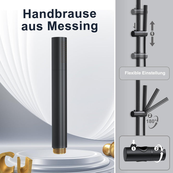 Görbach Regendusche Duschsystem ohne Armatur, Edelstahl Duschset mit Rund Kopfbrause XXL D30cm, Vint