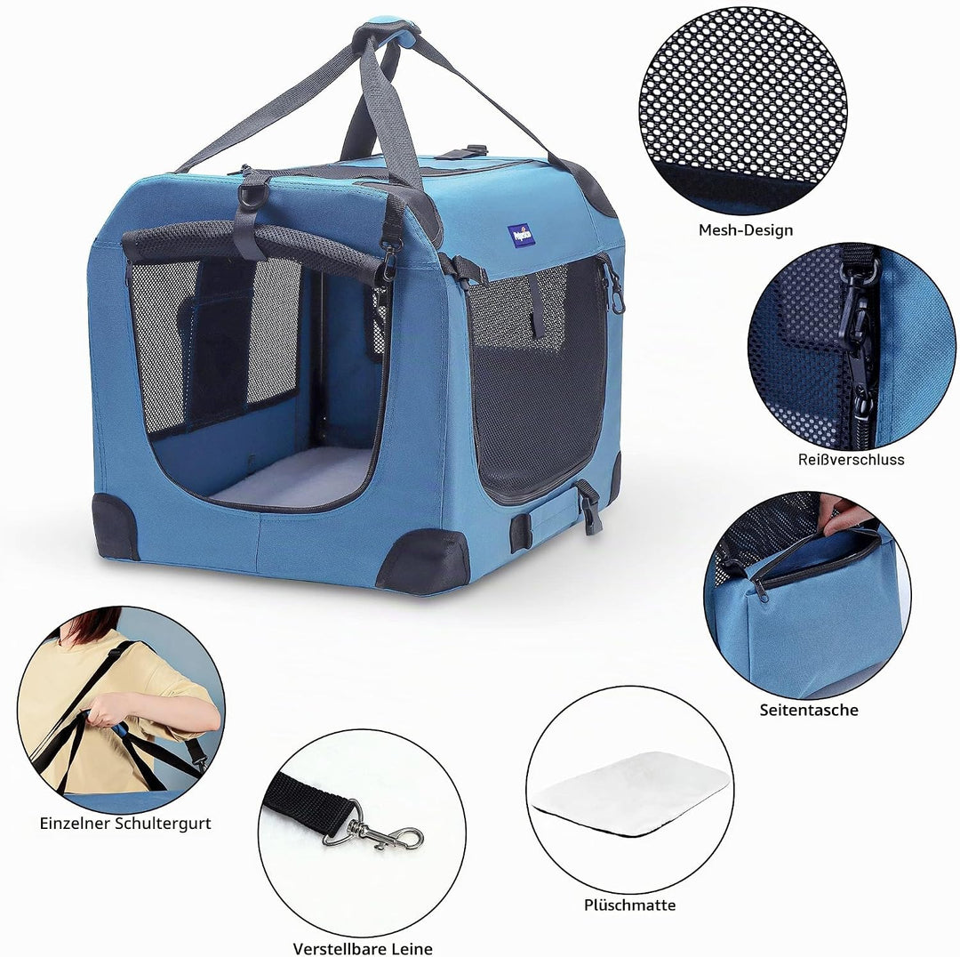 Petprsco Transportbox für Haustiere, weiche Seiten, für Katzen, kleine Hunde, 3-türig, weich, faltba