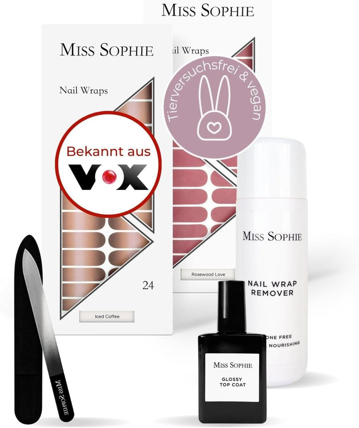 Original Miss Sophie Starterset I Selbstklebende Nagelfolien I Nagelaufkleber in Iced Coffee & Rosew