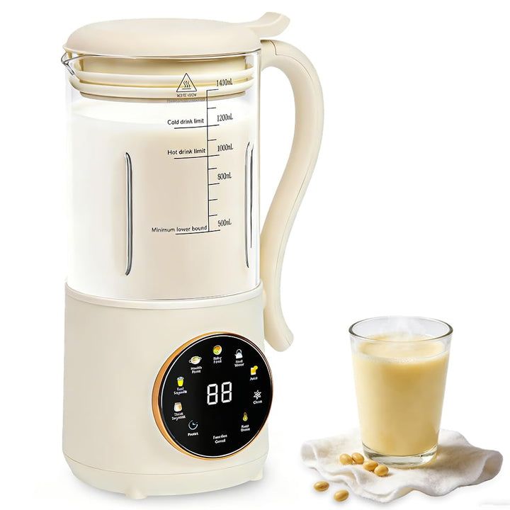 Nussmilch Maschine 1400ml, Hafermilch Maschine mit 16 Klingen & 9 Funktionen, LED Anzeige, Sojamilch