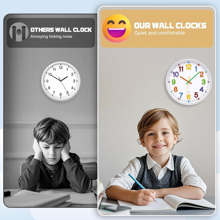 ACCSHINE Kinder Wanduhr ohne Tickgeräusche Lernuhr 30cm 3D Bunt Zahlen Modern Quartz Lautlos Wanduhr