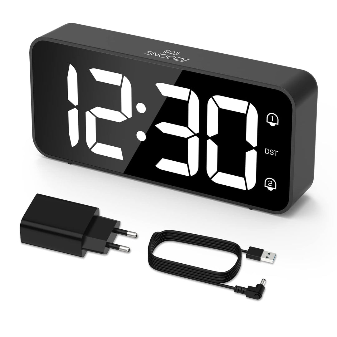 LATEC LED Digitaler Wecker mit 2 Alarme Snooze, Digital Uhr mit USB-Ladeanschluss, 0–100% Helligkeit