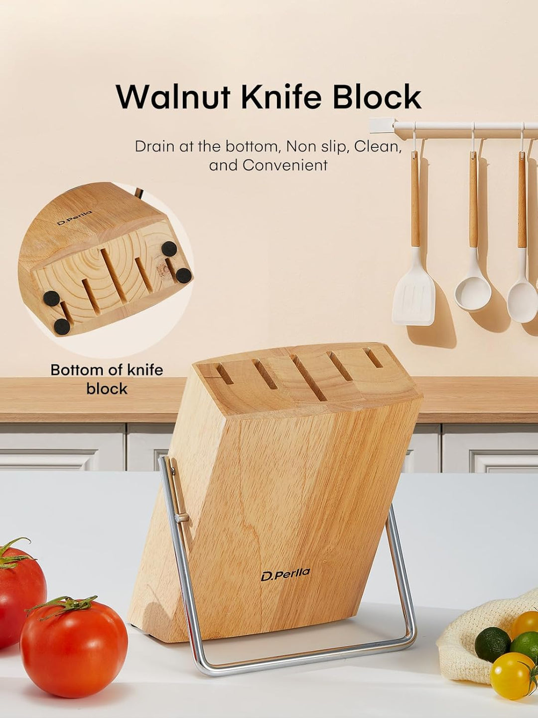 D.Perlla Messerblock Set 6 teilig Messerset mit Holzblock Küchenmesser Set mit Scharfe Klingen, Edel