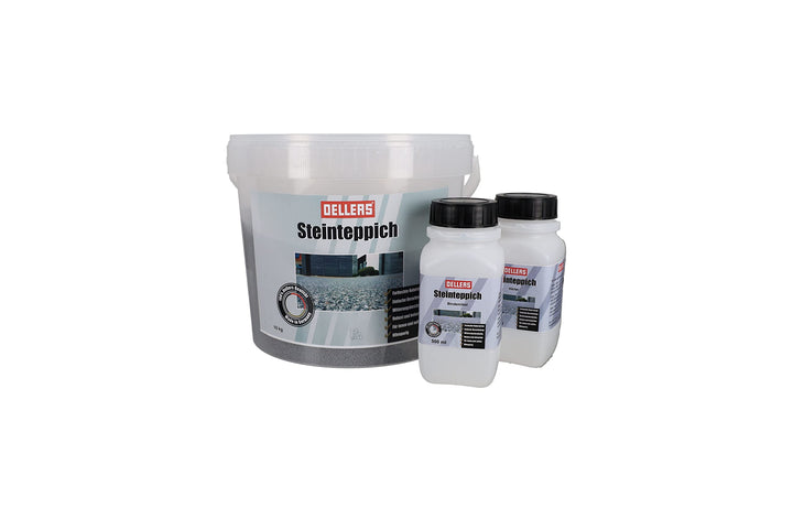 OELLERS Steinteppich Set, Schwarz, 10kg, fugenlose 2k Boden-beschichtung für Innen &amp; Aussen, auf Epo