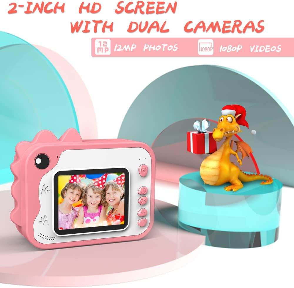 KinderKamera,DigitalKamera Print Sofortbildkamera 1080P 2.4 Zoll Bildschirm Videokamera Schwarzweiss
