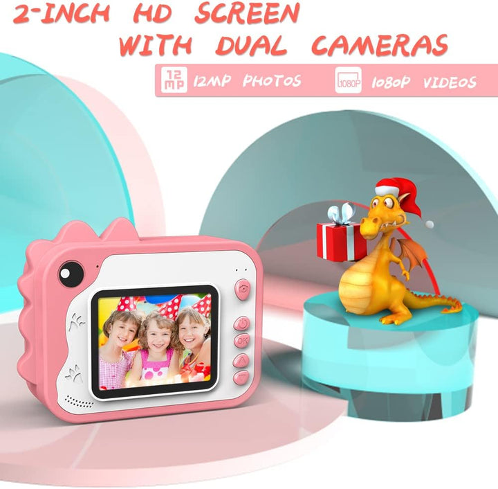 KinderKamera,DigitalKamera Print Sofortbildkamera 1080P 2.4 Zoll Bildschirm Videokamera Schwarzweiss