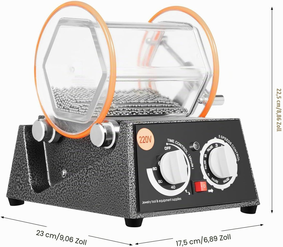 Poliermaschine für Schmuck Poliertrommel Kugelmühle 3 Kg, 45W 5 Geschwindigkeitssteuerung, Rotary Je