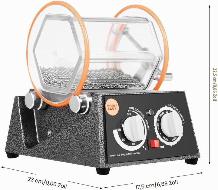 Poliermaschine für Schmuck Poliertrommel Kugelmühle 3 Kg, 45W 5 Geschwindigkeitssteuerung, Rotary Je