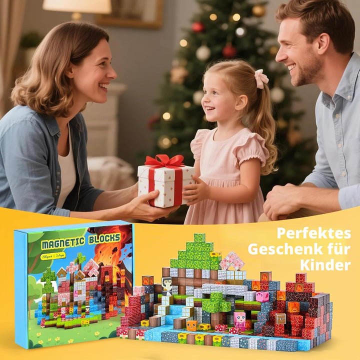 HOPFROG Magnetische Bausteine, 200 Teile Magnetic Blocks, Magnetbausteine Spielzeug für Kinder ab 3