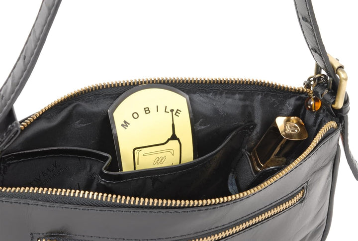 Catwalk Collection Handbags - Klein Damen Schultertasche - Henkeltasche - Leder mit Krokodilprägung