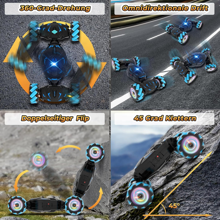 Pristar Ferngesteuertes Auto, RC Car Auto mit Licht und Sprühen, Drift Car Spielzeug 4WD 2,4 GHz 360