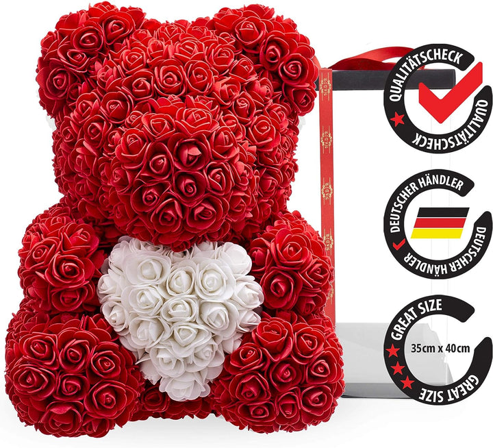 Rosen Bär Blumenbär mit Geschenkbox, Geburtstagsgeschenk für Frauen, Geschenk für Freundin zum Gebur