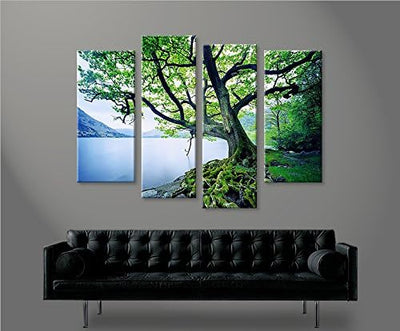 islandburner Bild Bilder auf Leinwand Treelake Baum am See 4er XXL Poster Leinwandbild Wandbild Deko