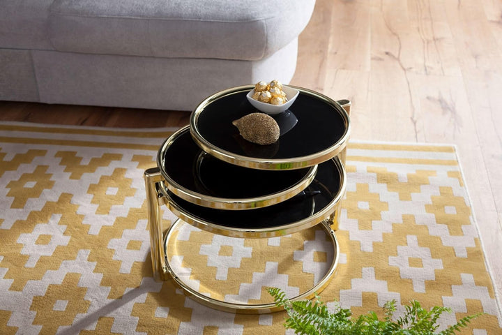 FineBuy Couchtisch mit 3 Tischplatten 58 x 43 x 58 cm | Beistelltisch rund | Design Wohnzimmertisch