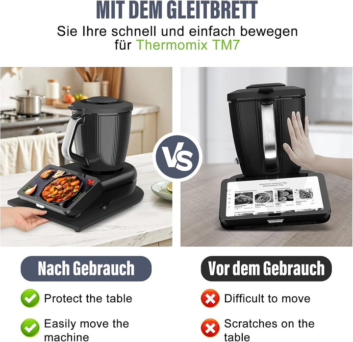 Gleitbrett für Thermomix TM7,Brett für Thermomix mit 360° Rollen Vertiefungen, Bambus Rollbrett Slid