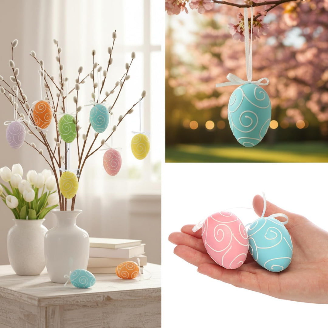 COM-FOUR® 36x Ostereier zum Aufhängen - Osterdeko in sechs schönen Pastellfarben - Deko Ostereier fü