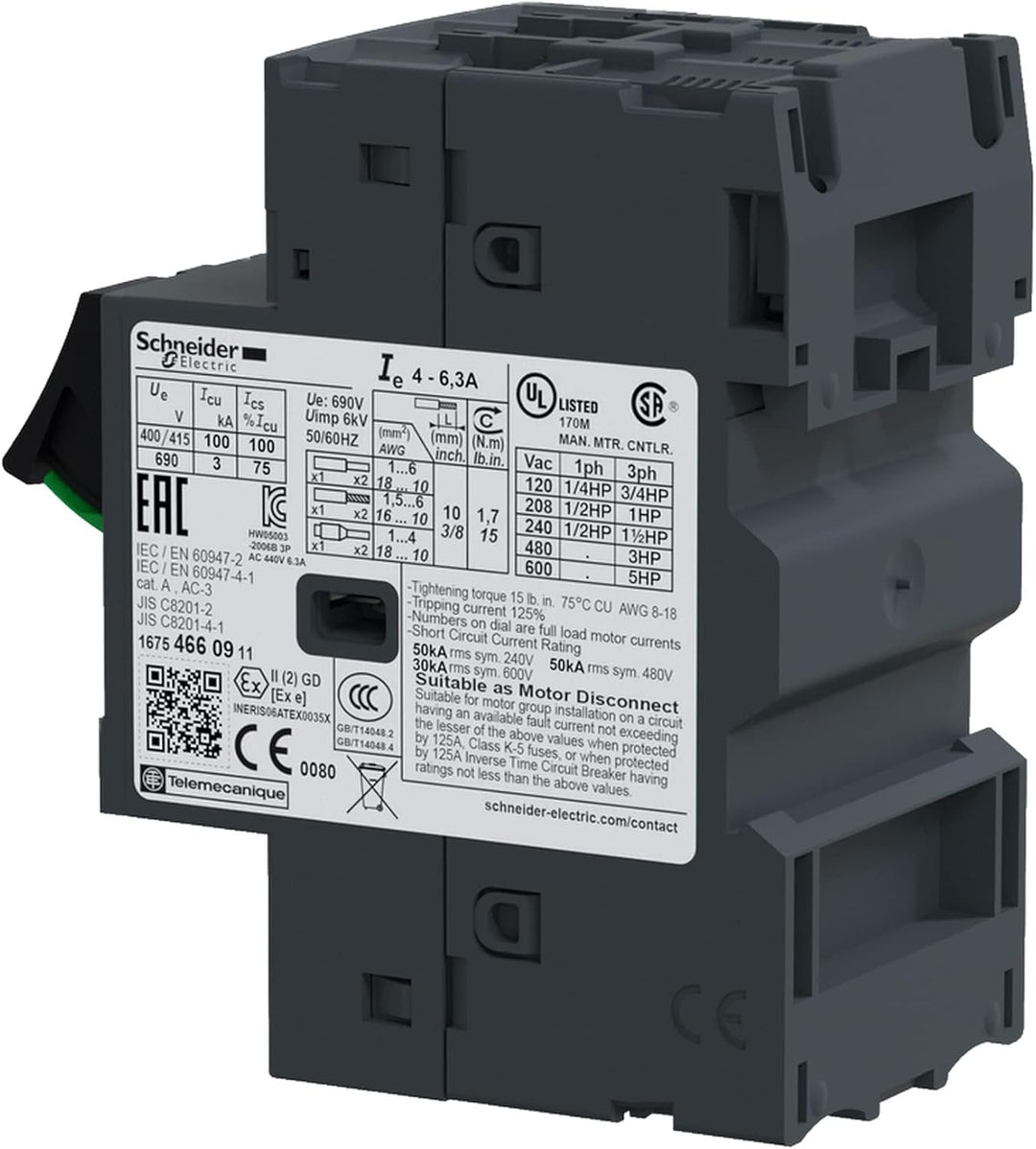Schneider Electric | GV2ME10 - Motorschutzschalter, 3p, 4-6,3A, Tasterbetätigung, Schraubanschluss -
