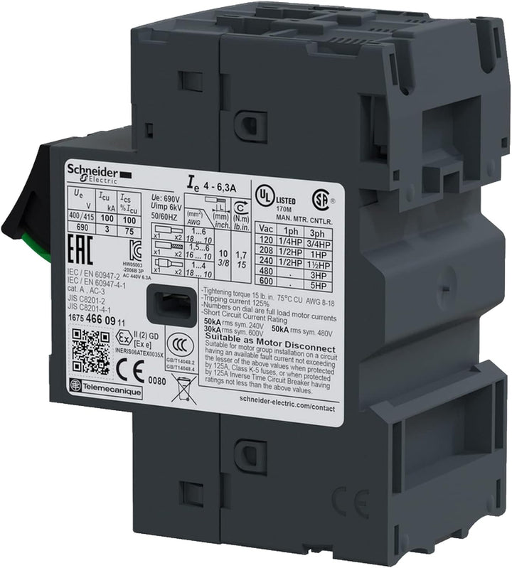 Schneider Electric | GV2ME10 - Motorschutzschalter, 3p, 4-6,3A, Tasterbetätigung, Schraubanschluss -