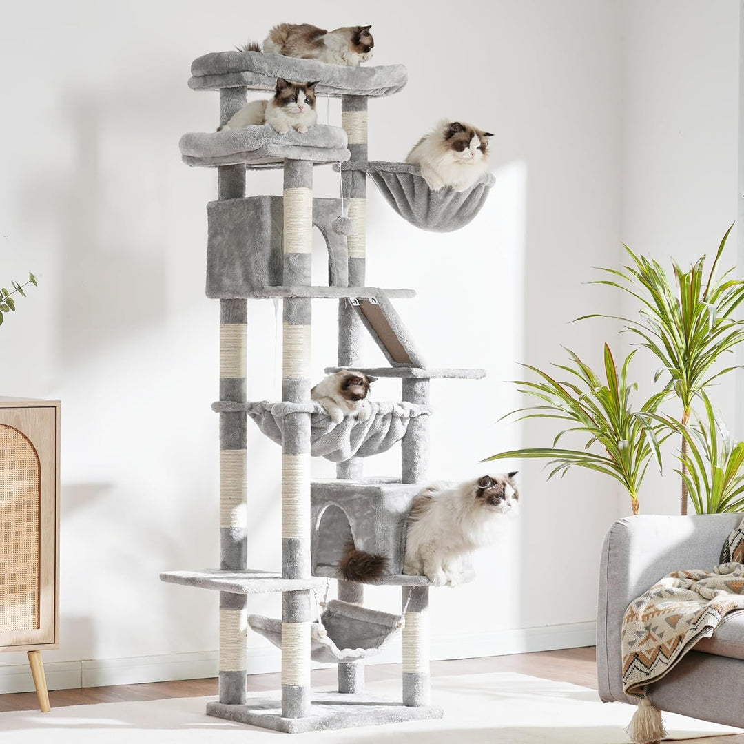 Heybly Kratzbaum, 180 cm Hoher Katzenturm für Wohnungskatzen mit 2 Plattformen, 2 Grossen Schlafhäus